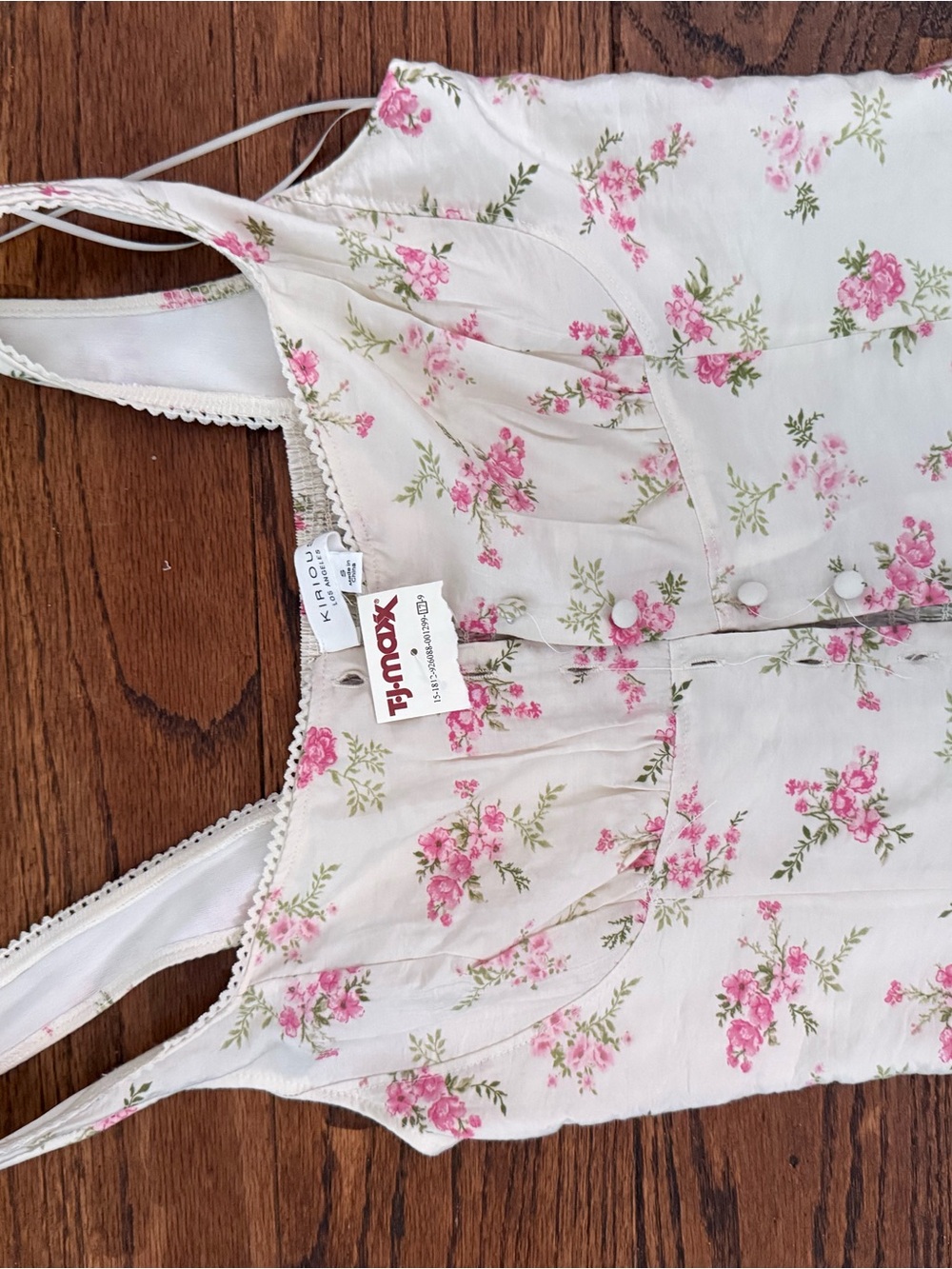 Xhilaration Cream Floral Slip Dress with Pink Rose Print